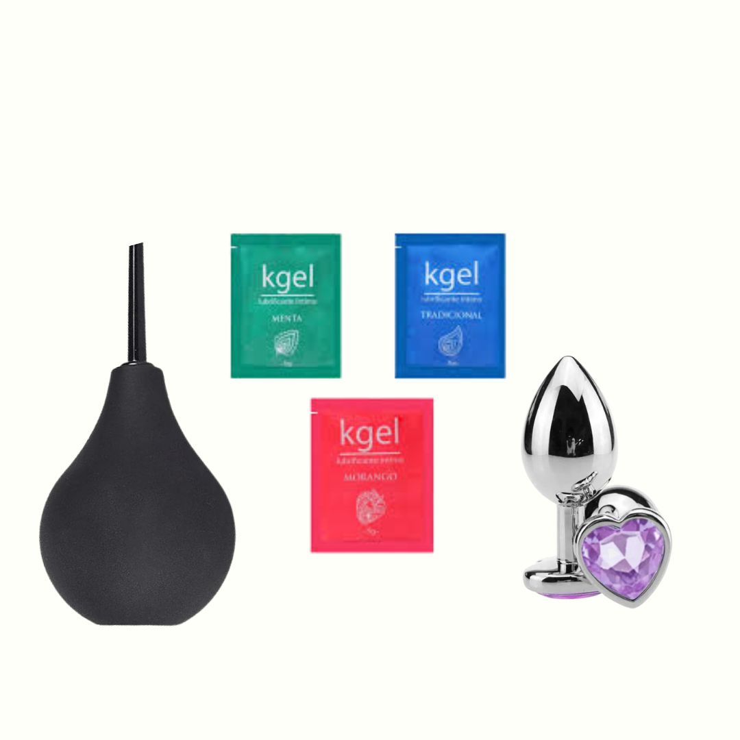 Kit Anal Perfeito 1 - Ducha Higinica Anal - Plug Anal com Joia P - Lu My Secret Kit Anal Perfeito 1 - Ducha Higinica Anal - Plug Anal com Joia P - Lu My Secret