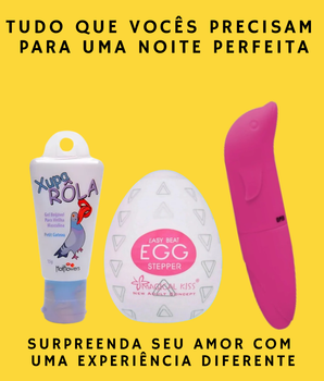 Kit Noite Perfeita para casais com vibrador golfinho rosa, masturbador masculino Egg e gel beijável Hot Flowers.