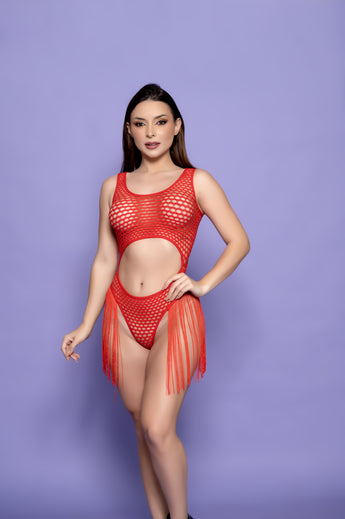 Body arrastão feminino com franjas
