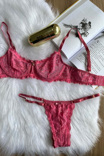 Conjunto Helena rosa em tule sem bojo com calcinha regulável
