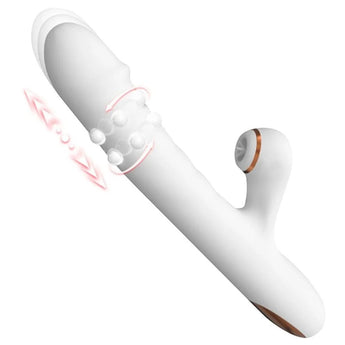 Vibrador Rabbit com movimento vai e vem, esferas rotativas e estimulação clitoriana