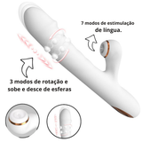Vibrador Rabbit com movimento vai e vem, esferas rotativas e estimulação clitoriana