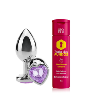Kit Porta dos Fundos - Gel Anal + Plug com Joia de Coração Tamanho  M