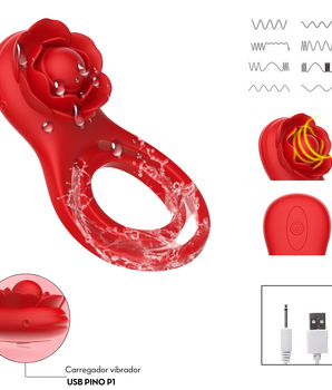 Anel peniano duplo com rosa estimuladora - vermelho