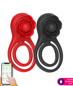 Anel peniano duplo com rosa estimuladora - vermelho