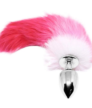 Plug Anal de Aço com Rabo de Raposa Pink e Branco - P