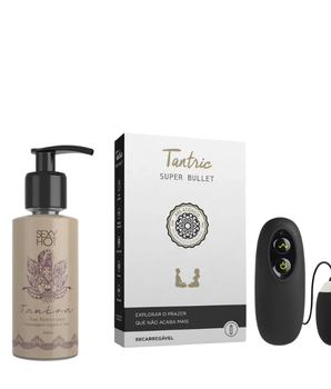 Kit Tântrico com Óleo de Massagem e Vibrador Recarregável Multivelocidade