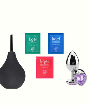 Kit Anal Perfeito 1 - Ducha Higiênica Anal - Plug Anal com Joia P - Lubrificante em Sache