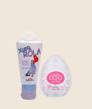Kit Surpresa para Ele da My Secret com masturbador masculino Egg Stepper e gel beijável Xupa Rola Hot Flowers.