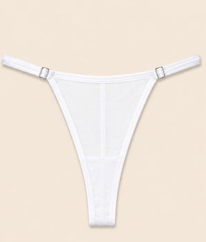 Calcinha Branca Fio Dental em Tule com Detalhe de Coroa em Strass