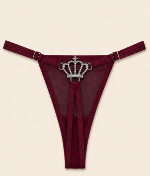 Calcinha Bordo Fio Dental em Tule com Detalhe de Coroa em Strass