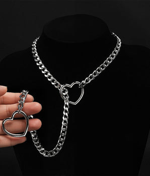 Coleira de Corrente Enforcador com 2 Corações na Ponta