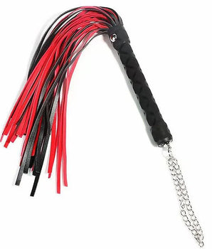 Chicote Flogger de Luxo com Tiras e Detalhe de Corrente na Ponta