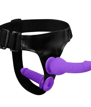 Cinta peniana ajustável com dildo duplo