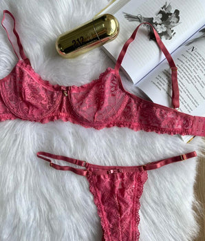 Conjunto Helena rosa em tule sem bojo com calcinha regulável