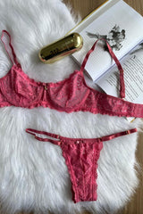 Conjunto Helena rosa em tule sem bojo com calcinha regulável