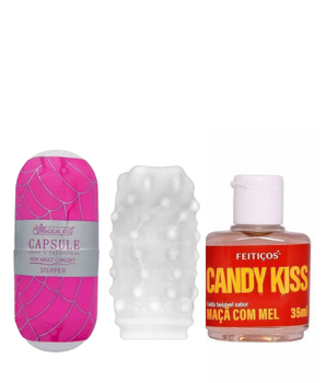 Kit de autocuidado masculino com cápsula texturizada e cosméticos sensoriais