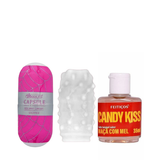 Kit de autocuidado masculino com cápsula texturizada e cosméticos sensoriais