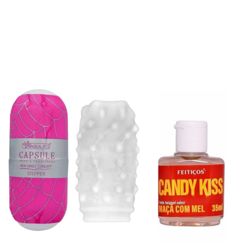 Kit de autocuidado masculino com cápsula texturizada e cosméticos sensoriais