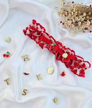 Persex Vermelho de Tule Bordado com Corações - Personalizável