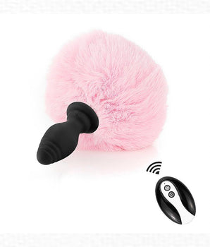 Plug Anal de Silicone com vibração e rabo pompom - Pink