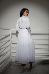 Robe Longo Lírio branco em liganete com renda nas mangas
