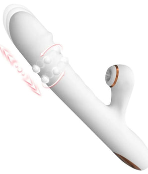 Vibrador Rabbit com movimento vai e vem, esferas rotativas e estimulação clitoriana